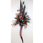 Giant Horn Wall Sconce with Natural Protea and Peacock Feathers