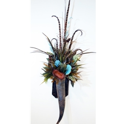 Horn Wall Sconce with Turquoise, Pods and Feathers