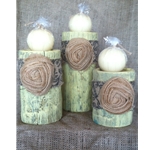 Green Candle Holder with Beige Floral Design