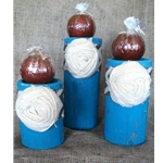 Blue Candle Holder With White Floral Design