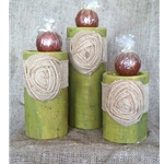 Green Candle Holder with Beige Floral Design