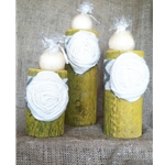 Green Candle Holder With White Floral Design